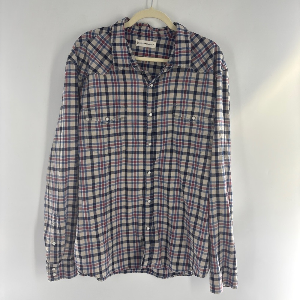 Lucky Brand Men’s Plaid Cotton Western Pearl Snap-Up Button Down Shirt 2xLarge